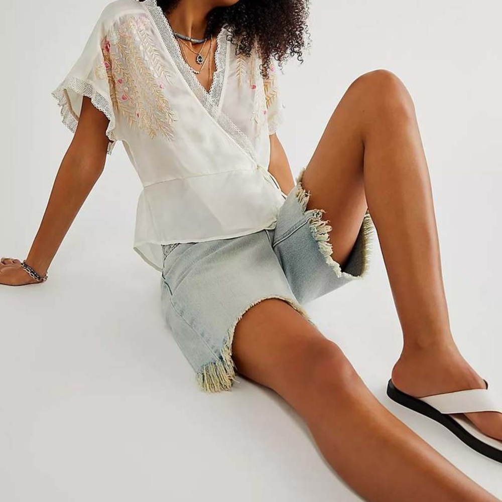 Free People Renee Embroidered Wrap Top